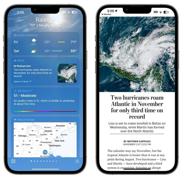 贡嘎苹果14维修分享iPhone 14手机如何看天气时顺带看新闻 