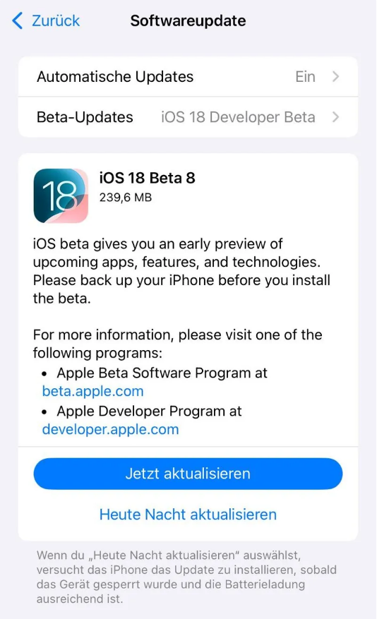 贡嘎苹果手机维修分享苹果 iOS / iPadOS 18 开发者预览版 Beta 8 发布 